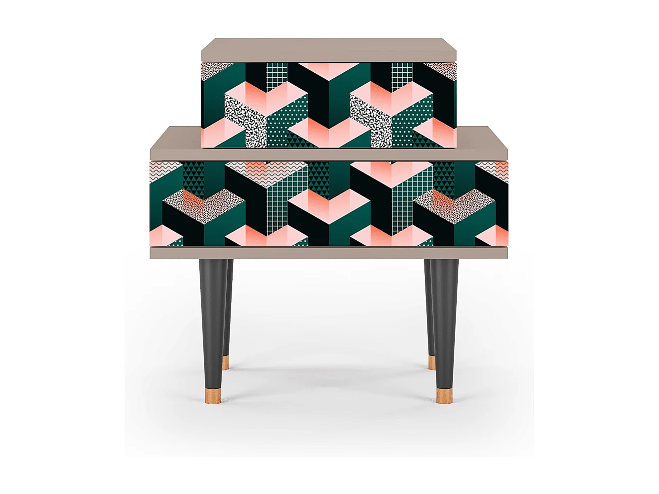 Stolik nocny - 58х58х41 cm - NS1 - Geometric Madness, Latte