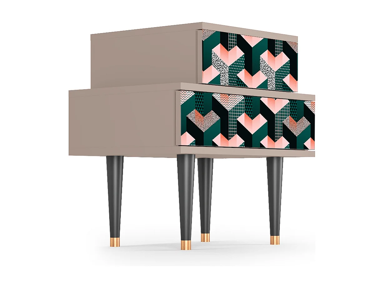 Stolik nocny - 58х58х41 cm - NS1 - Geometric Madness, Latte