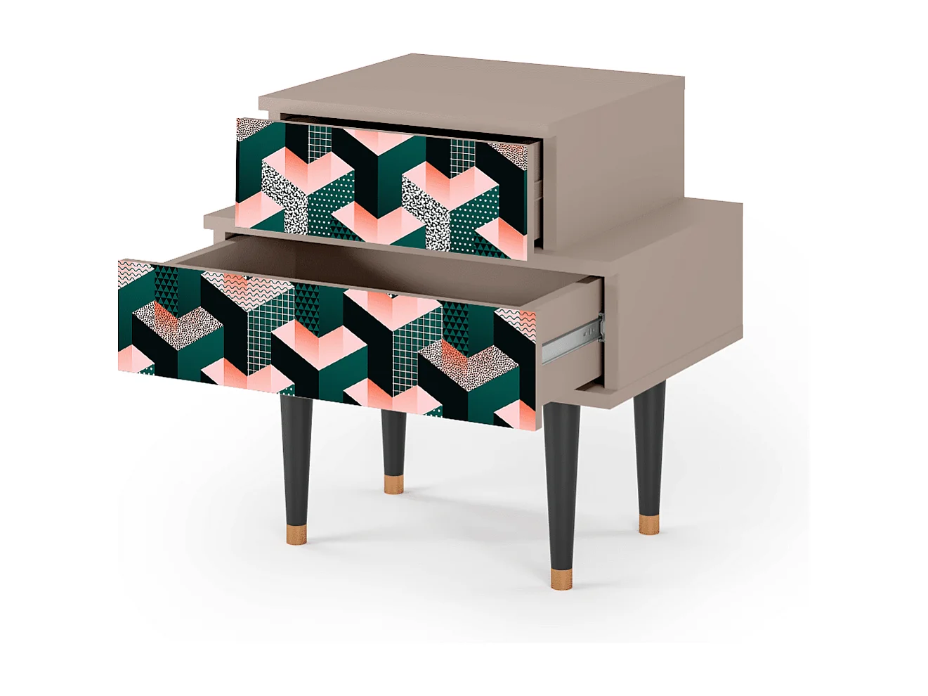 Stolik nocny - 58х58х41 cm - NS1 - Geometric Madness, Latte