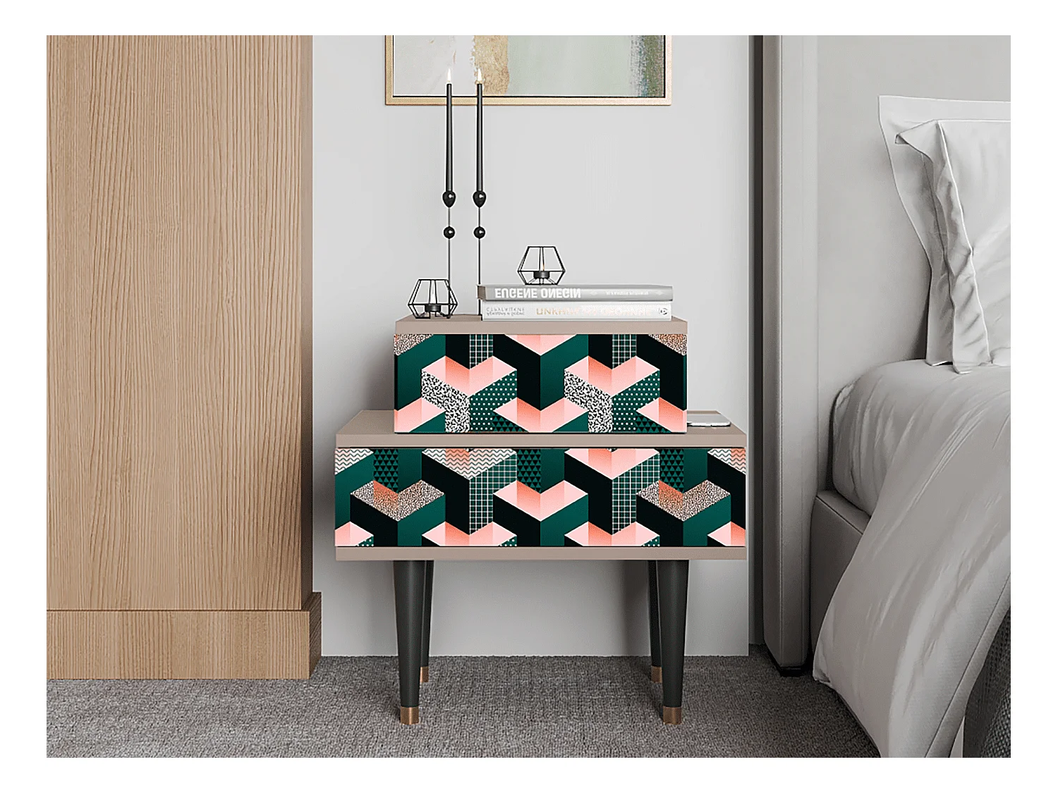Table de nuit - 58х58х41 cm - NS1 - Geometric Madness, Latte