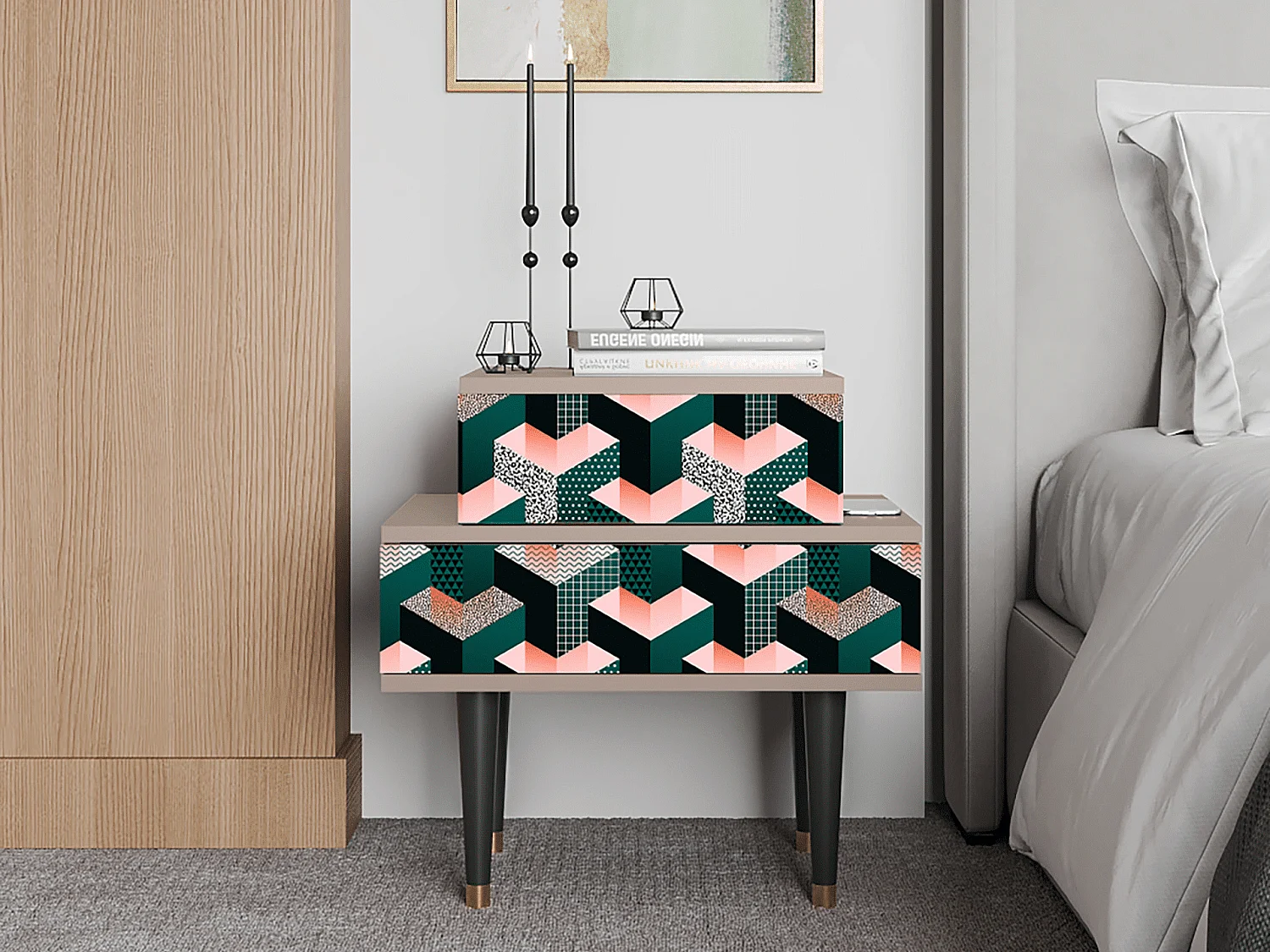 Table de nuit - 58х58х41 cm - NS1 - Geometric Madness, Latte