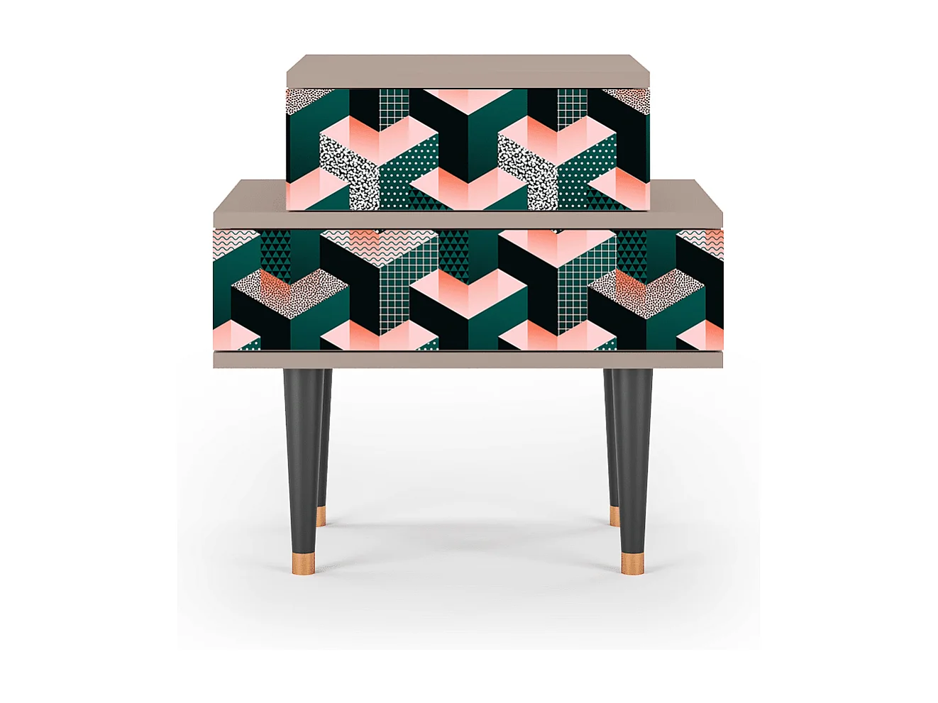 Stolik nocny - 58х58х41 cm - NS1 - Geometric Madness, Latte