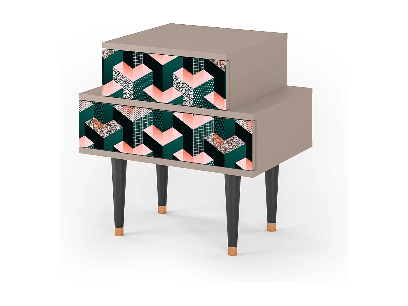 Stolik nocny - 58х58х41 cm - NS1 - Geometric Madness, Latte