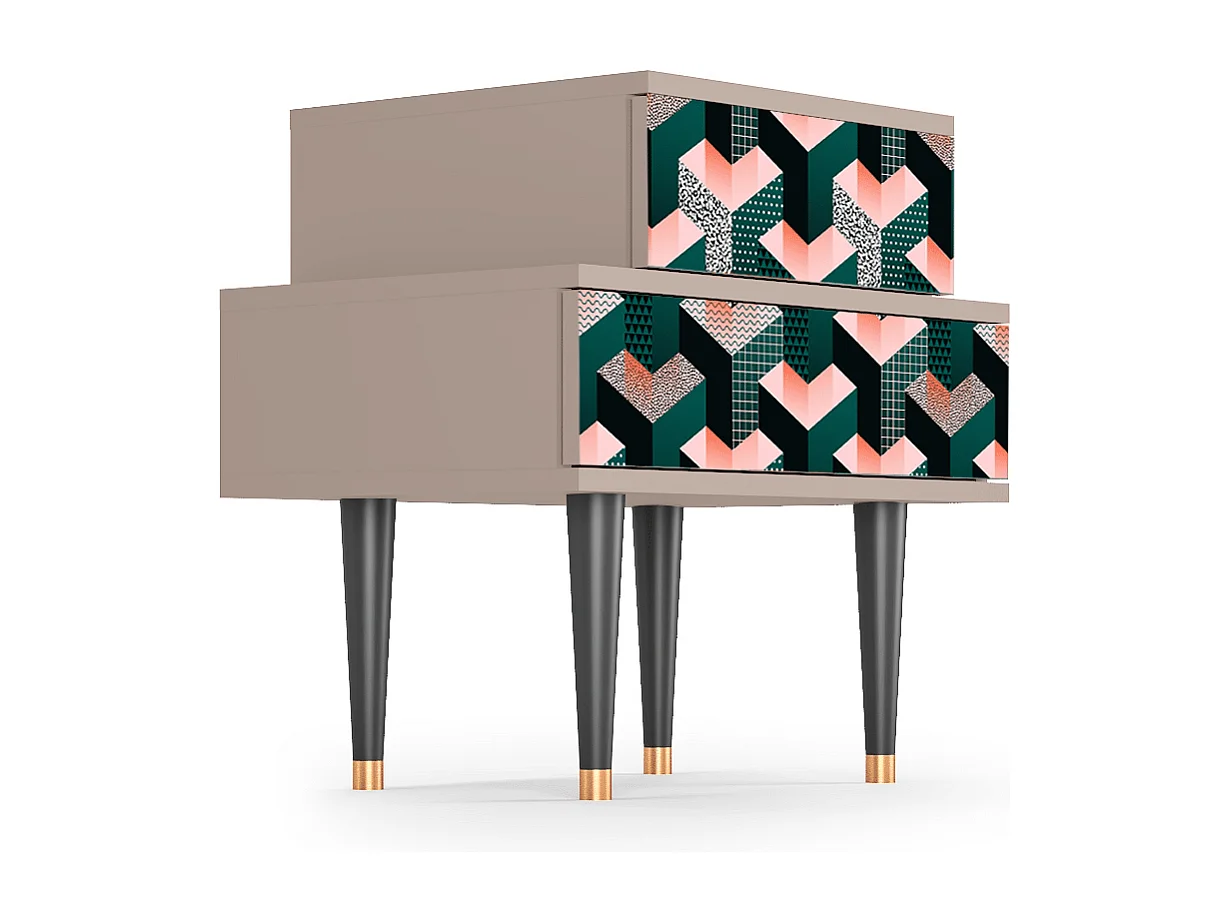 Stolik nocny - 58х58х41 cm - NS1 - Geometric Madness, Latte