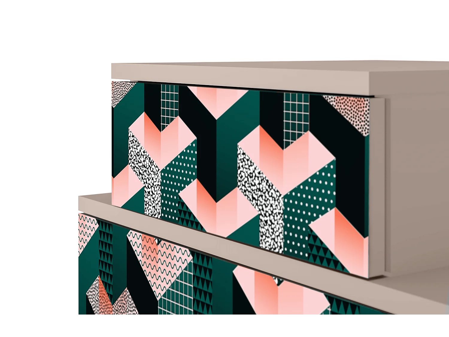 Stolik nocny - 58х58х41 cm - NS1 - Geometric Madness, Latte