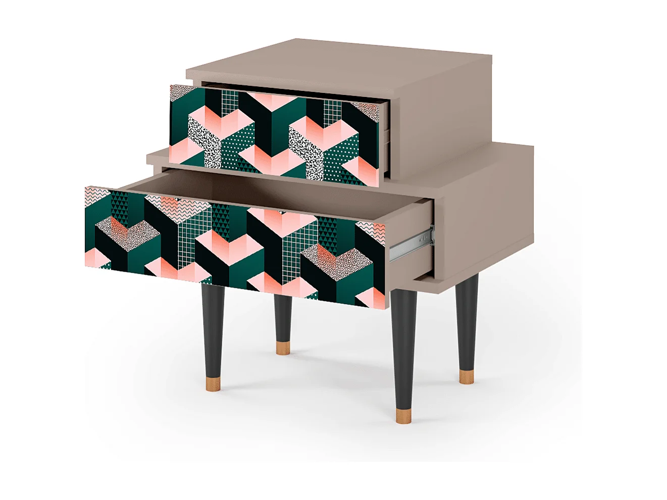 Stolik nocny - 58х58х41 cm - NS1 - Geometric Madness, Latte