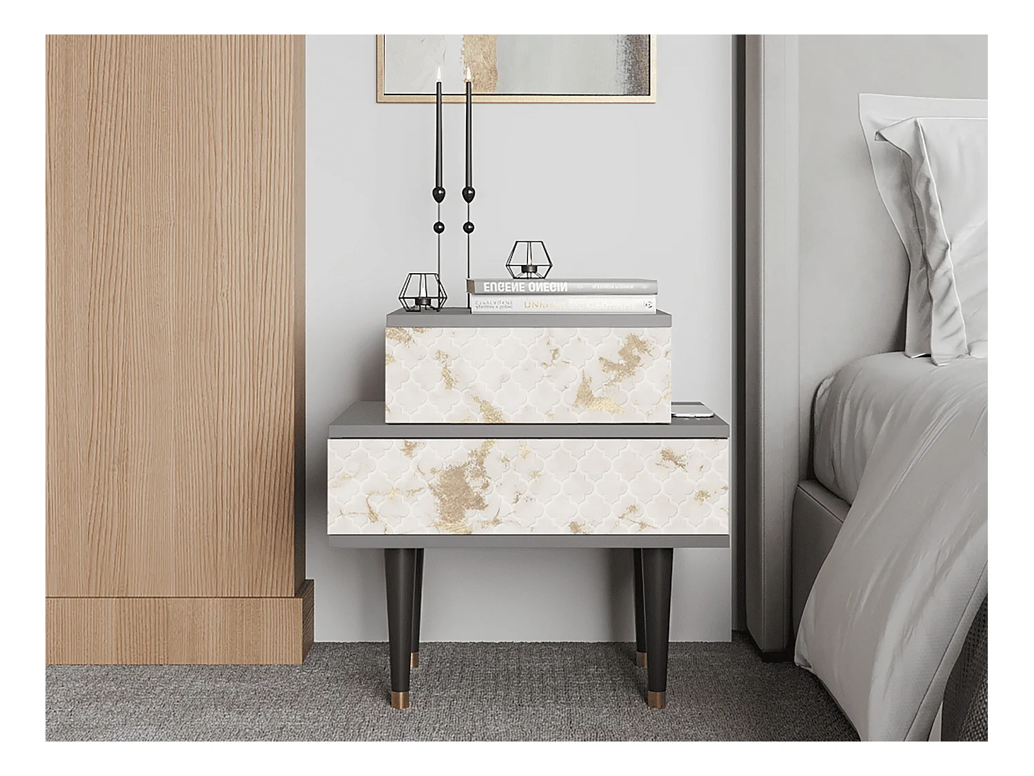 Table de nuit - 58х58х41 cm - NS1 - Sahara desert, Gris