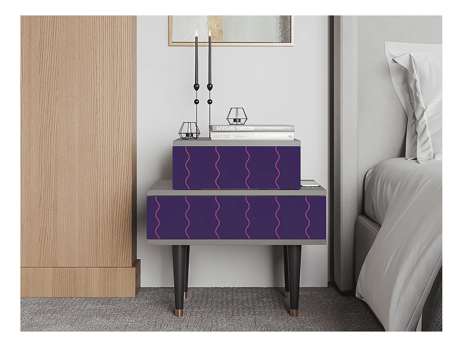 Table de nuit - 58х58х41 cm - NS1 - Grape Maccaroni, Gris