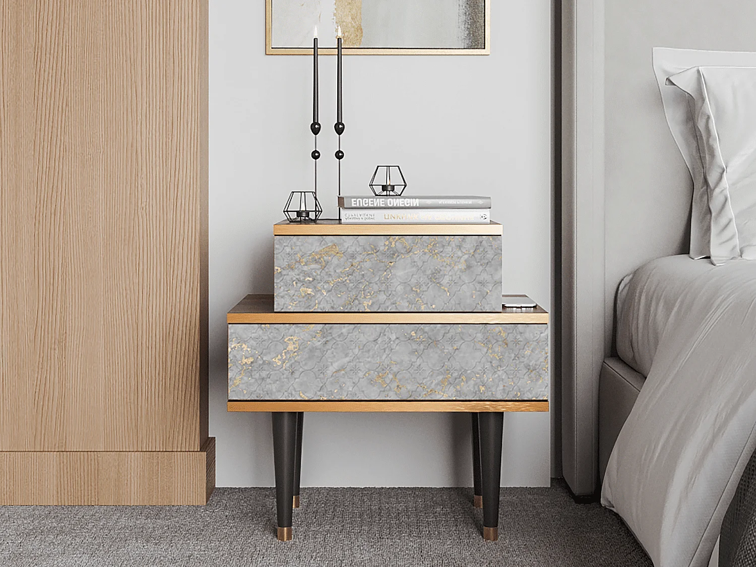 Stolik nocny - 58х58х41 cm - NS1 - Mariana Trench, Orzech