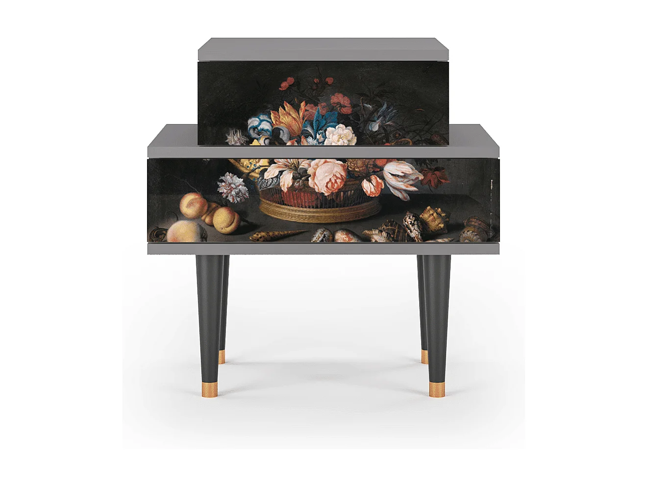 Stolik nocny - 58х58х41 cm - NS1 - Still Life with Flowers, Szary