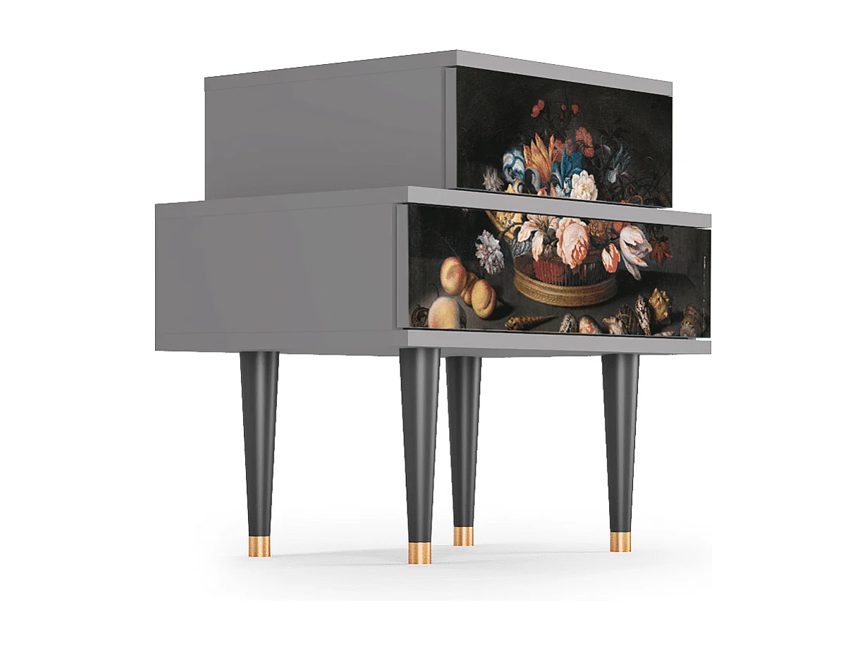 Table de nuit - 58х58х41 cm - NS1 - Still Life with Flowers, Gris