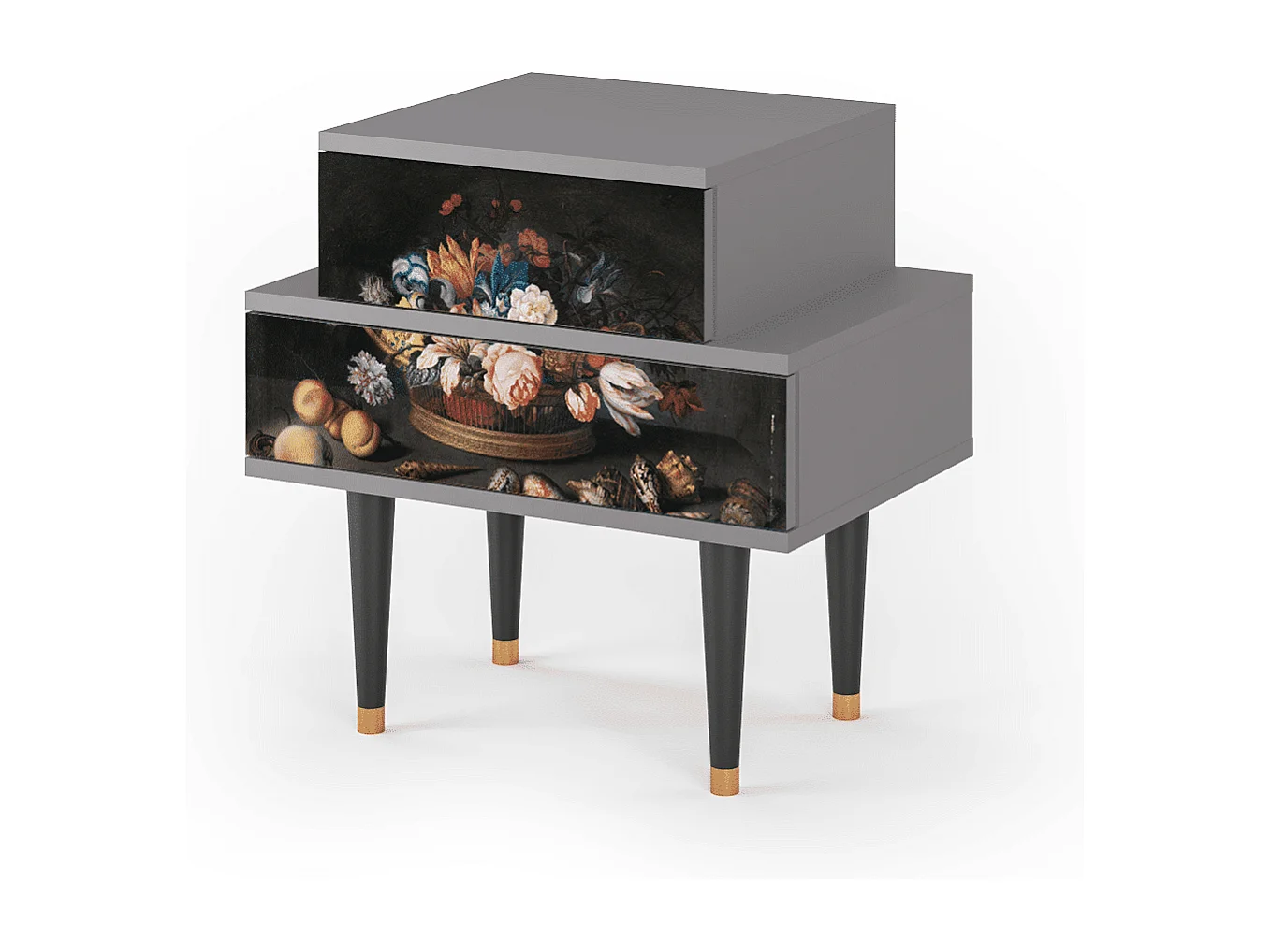 Stolik nocny - 58х58х41 cm - NS1 - Still Life with Flowers, Szary