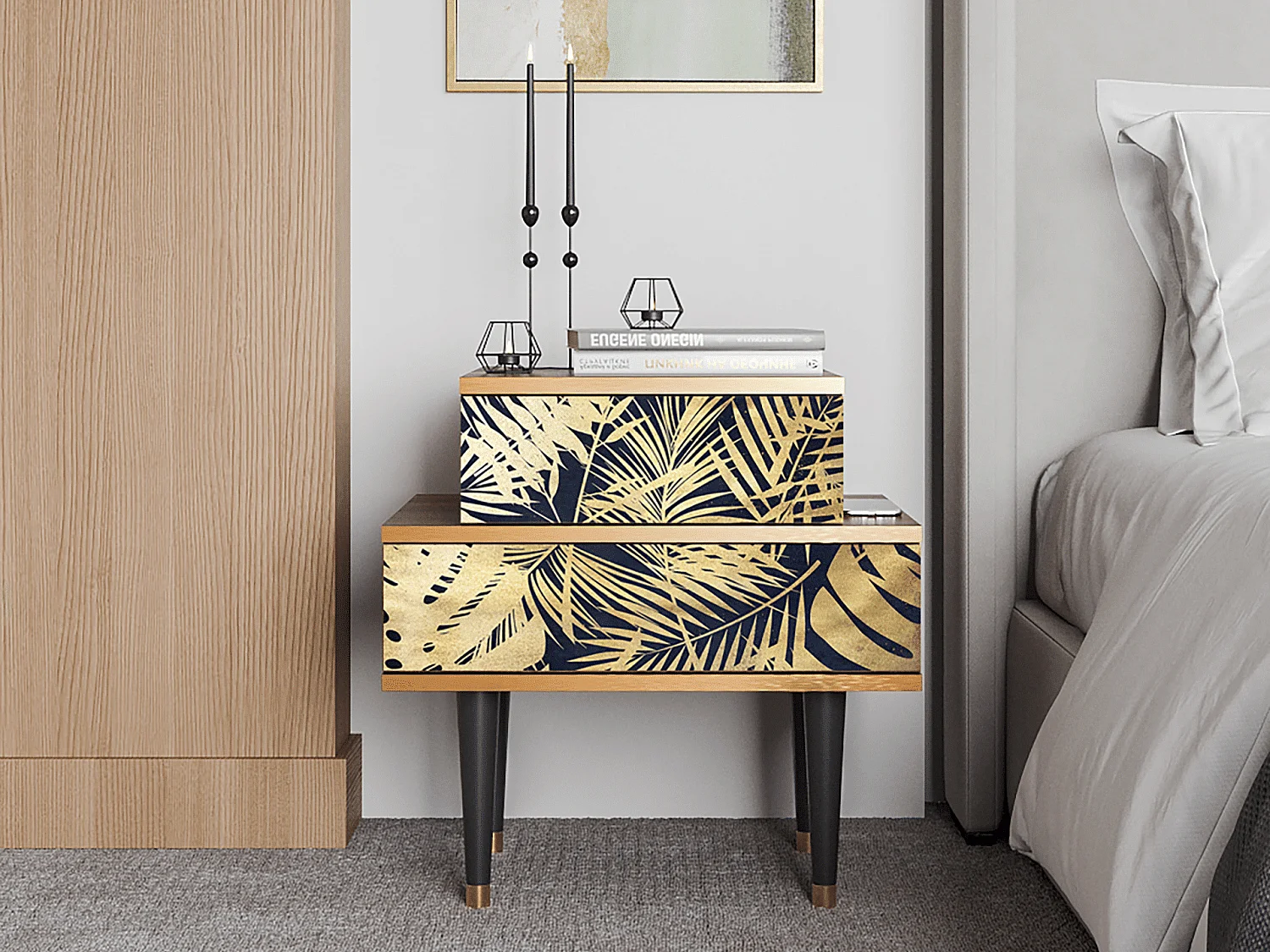 Stolik nocny - 58х58х41 cm - NS1 - Jungle Vibes, Orzech