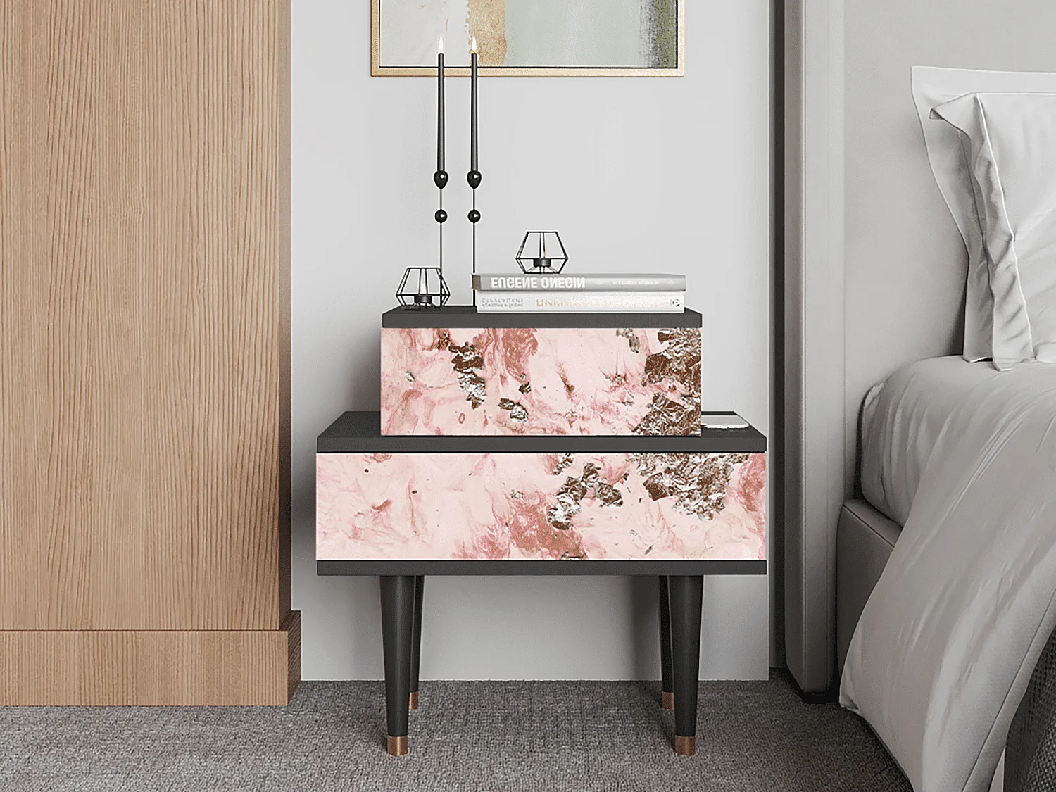 Table de nuit - 58х58х41 cm - NS1 - Cotton Candy, Anthracite