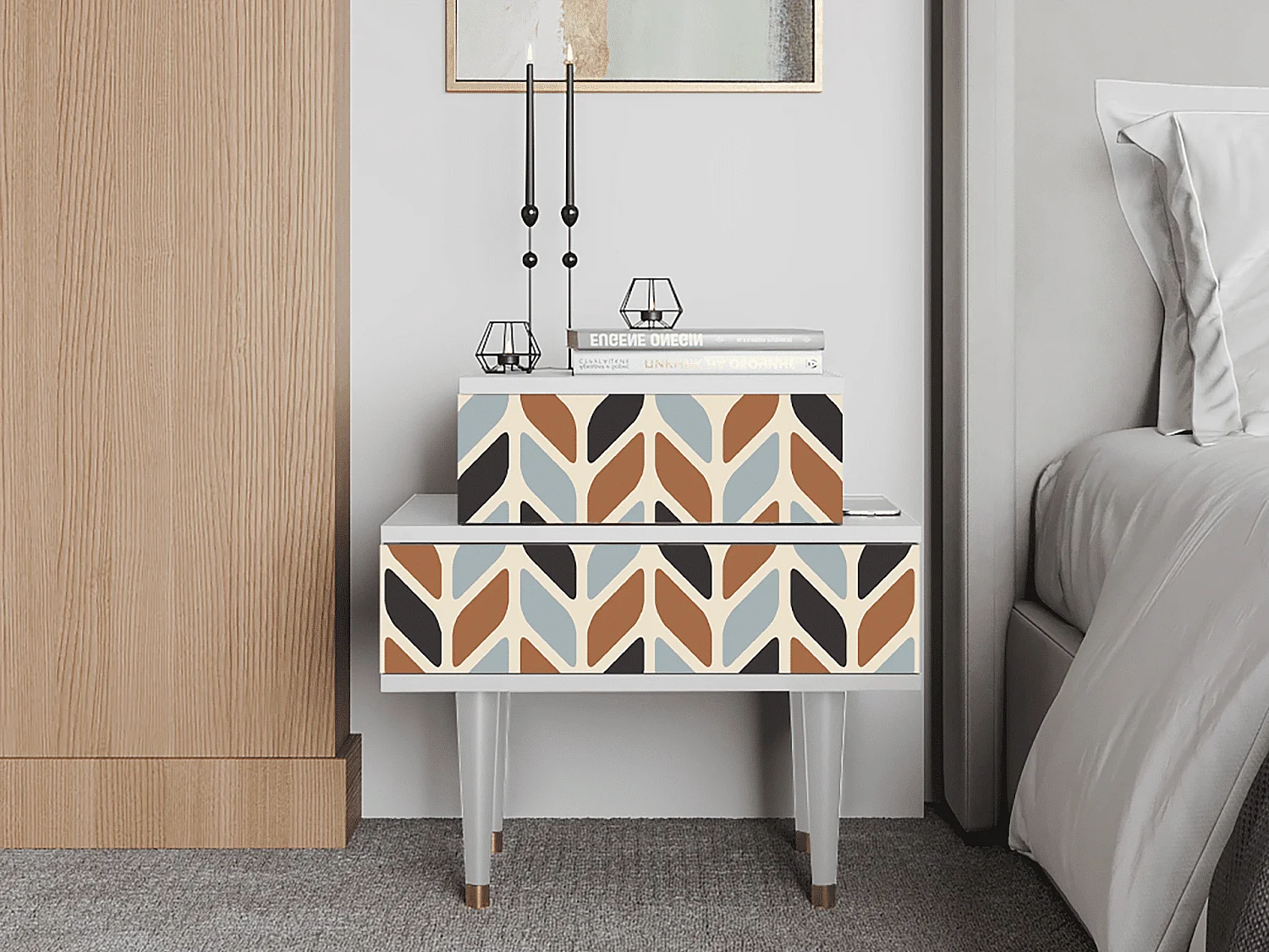 Table de nuit - 58х58х41 cm - NS1 - Beige Laure, Blanc