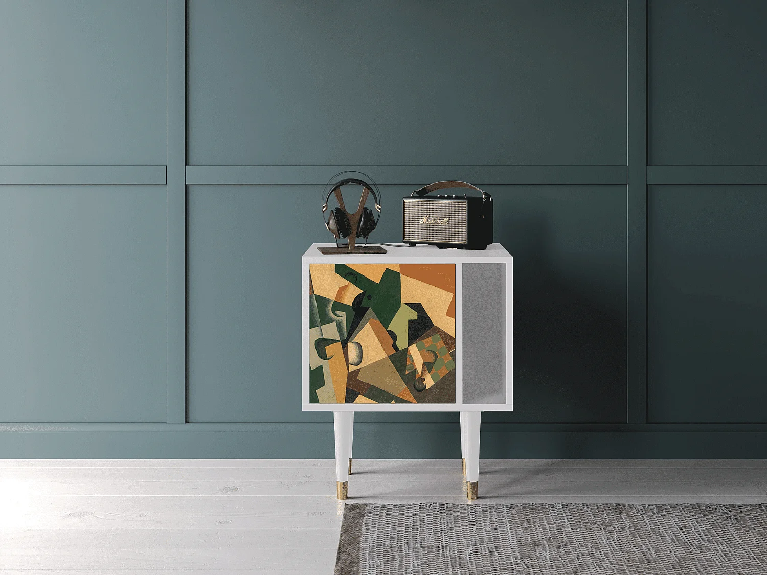 Table de nuit - 57х69х48 cm - S2 - Glass and Checkerboard, Blanc