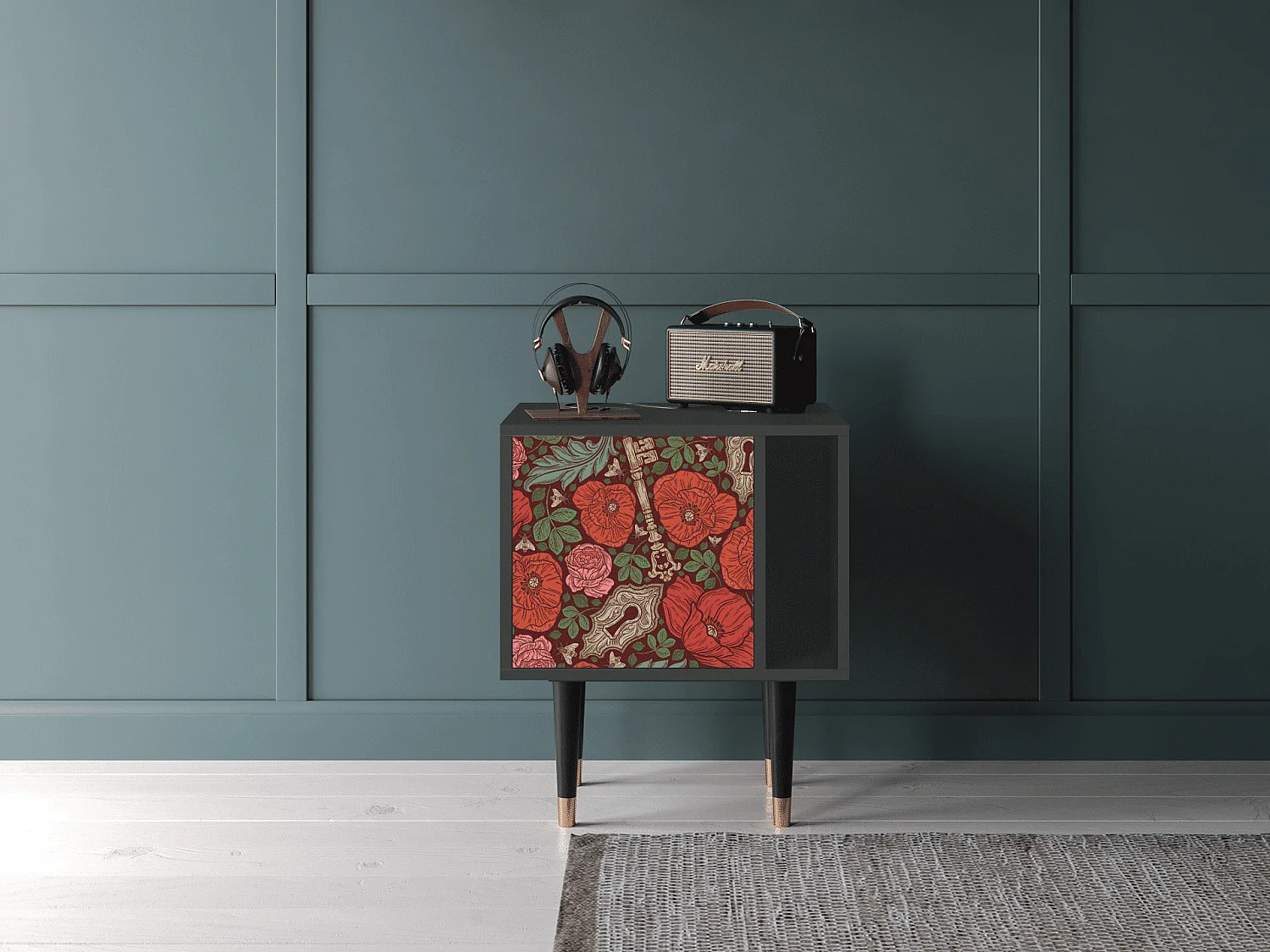 Nachtkastje - 57х69х48 cm - S2 - Poppy Garden, Antraciet