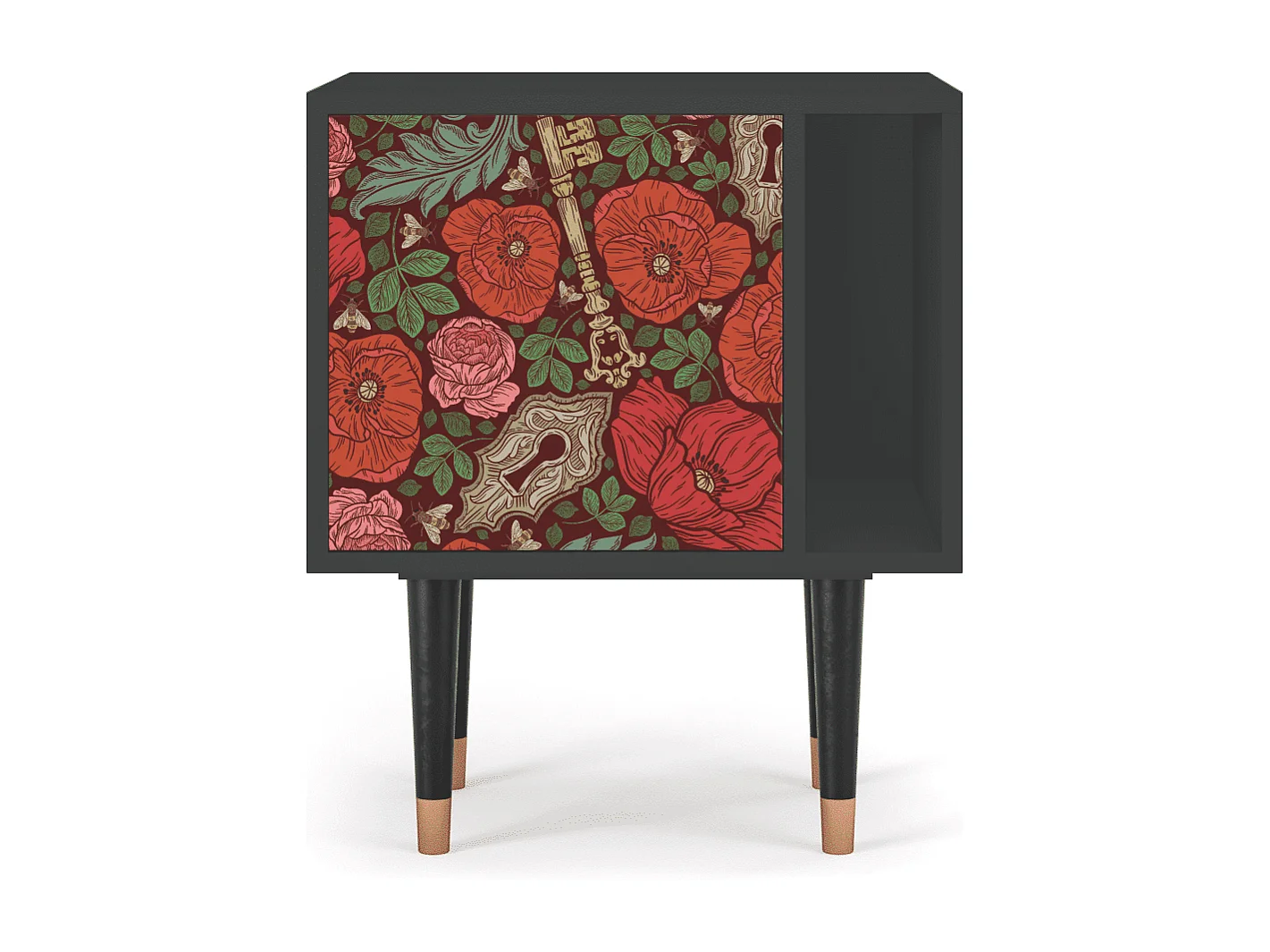 Nachtkastje - 57х69х48 cm - S2 - Poppy Garden, Antraciet