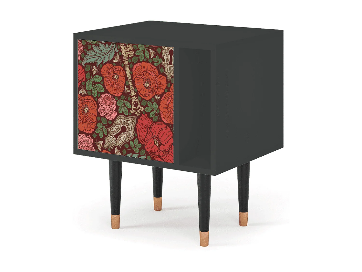 Nachtkastje - 57х69х48 cm - S2 - Poppy Garden, Antraciet