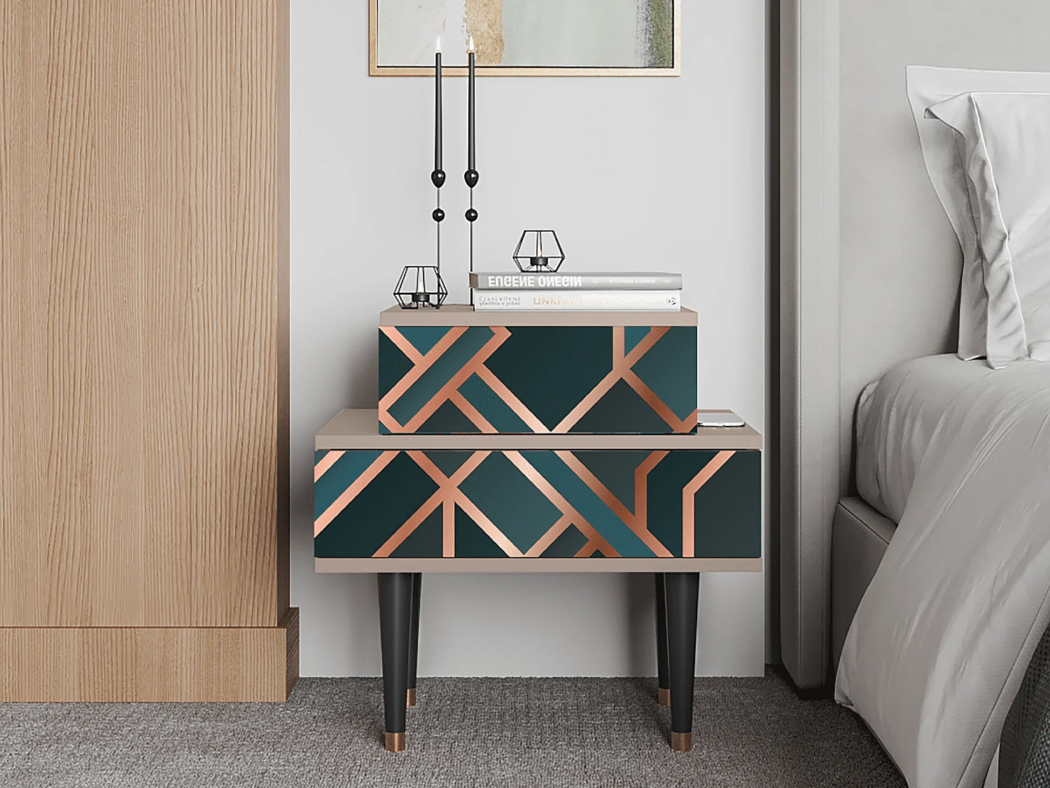 Stolik nocny - 58х58х41 cm - NS1 - Bronze Crossroad, Latte