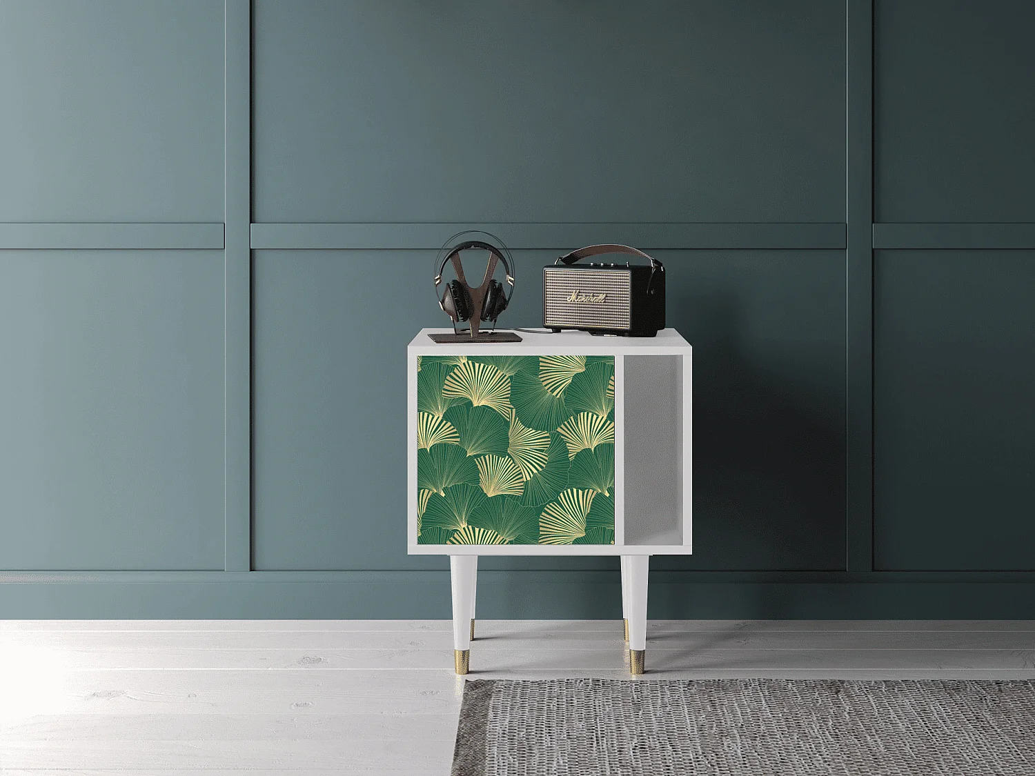 Mesita de noche - 57х69х48 cm - S2 - Gold Ginkgo, Blanco