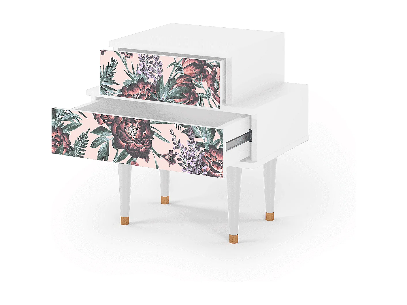 Stolik nocny - 58х58х41 cm - NS1 - Peach Peonies, Biały