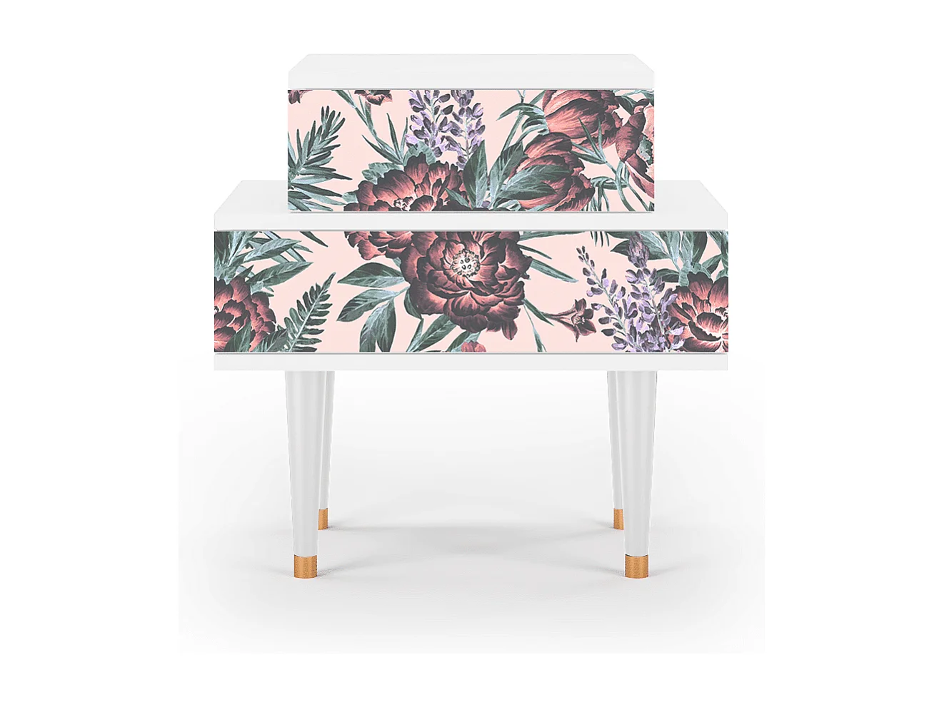 Table de nuit - 58х58х41 cm - NS1 - Peach Peonies, Blanc