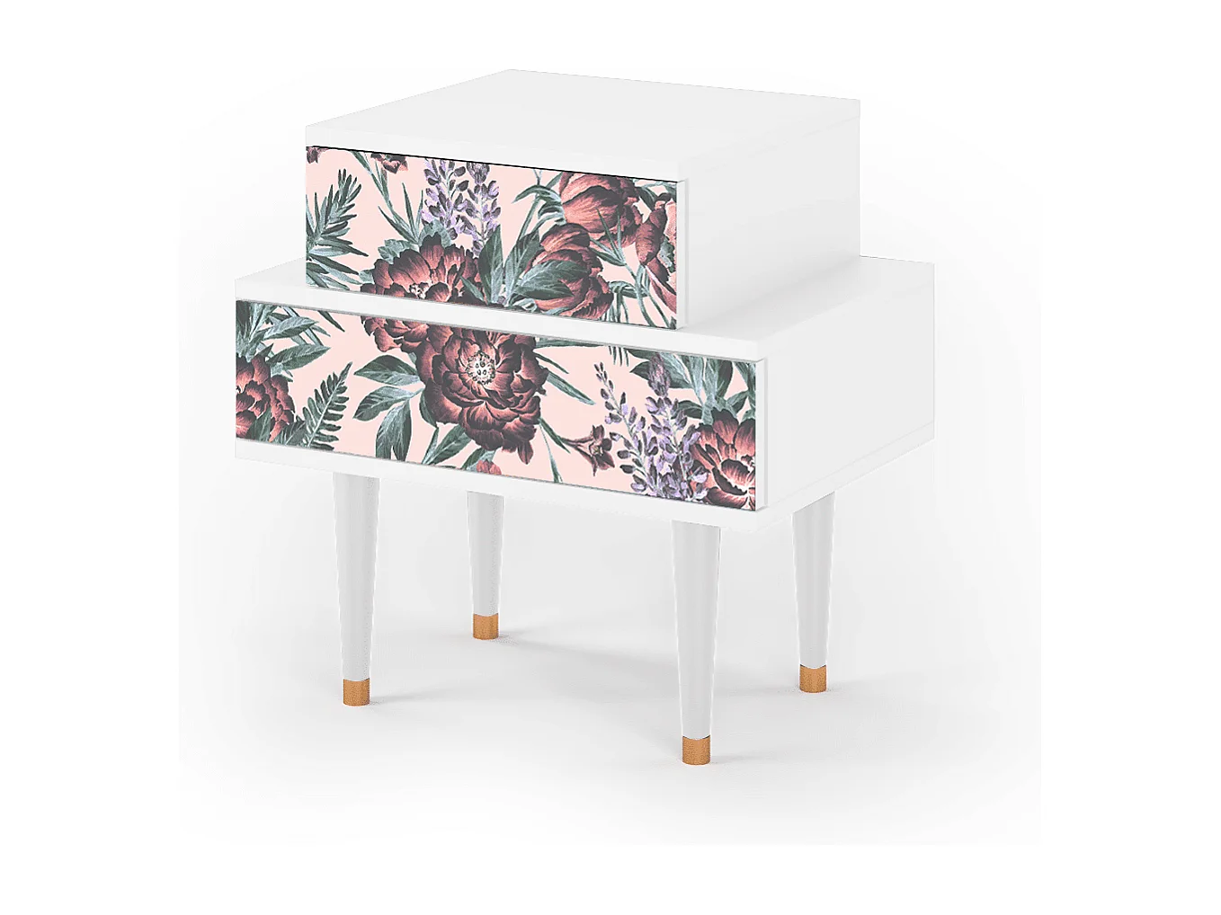 Table de nuit - 58х58х41 cm - NS1 - Peach Peonies, Blanc