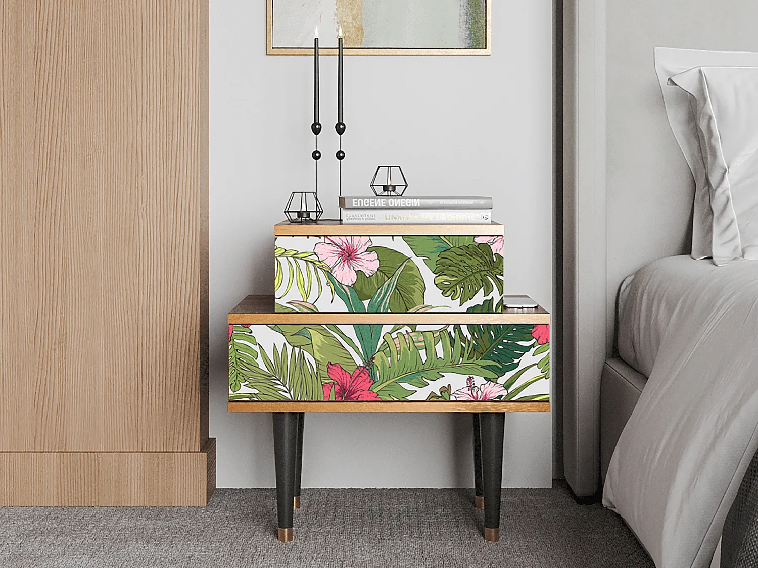 Nachtkastje - 58х58х41 cm - NS1 - Verdant Tropics, Walnoot