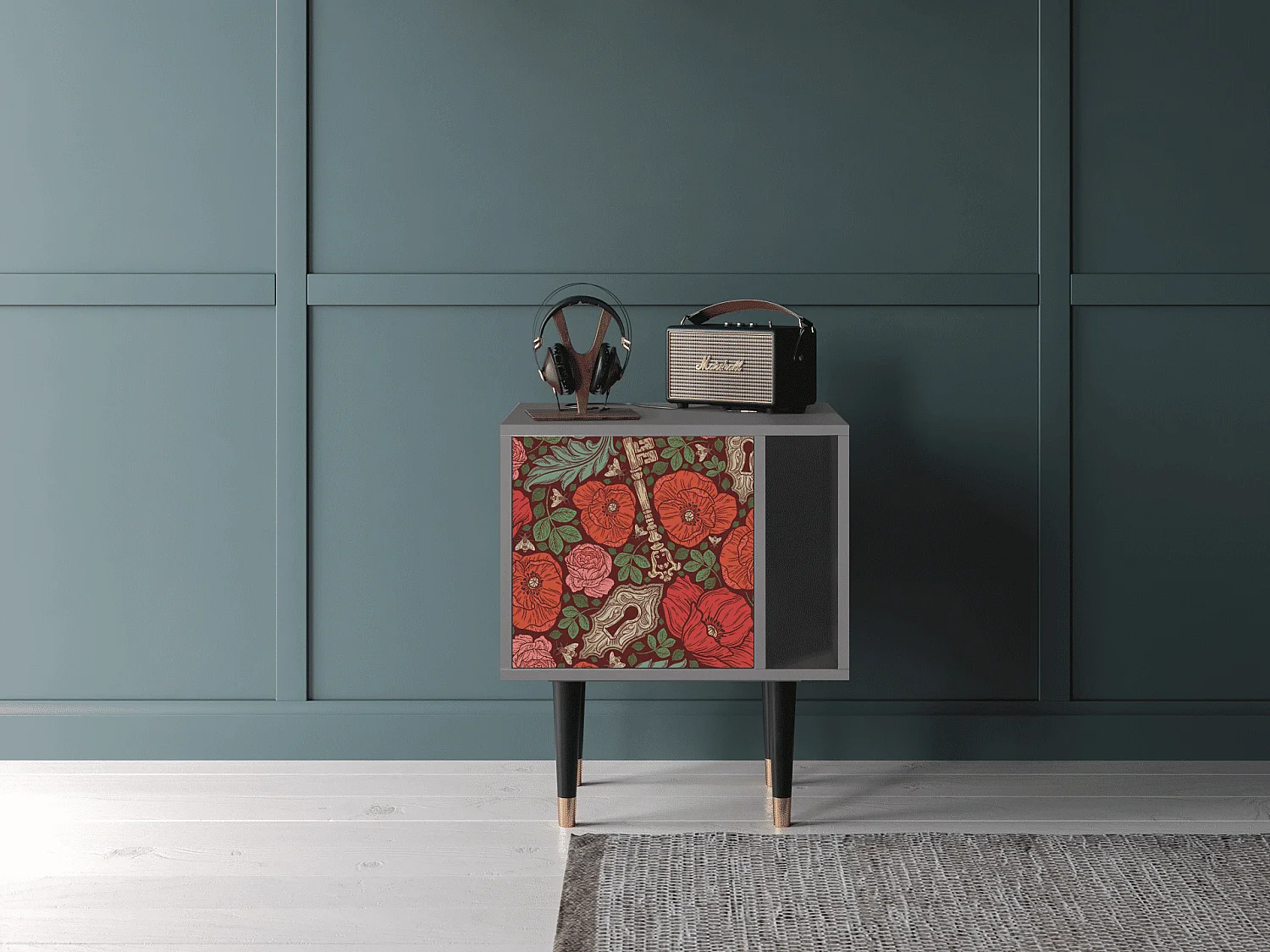 Nachtkastje - 57х69х48 cm - S2 - Poppy Garden, Grijs