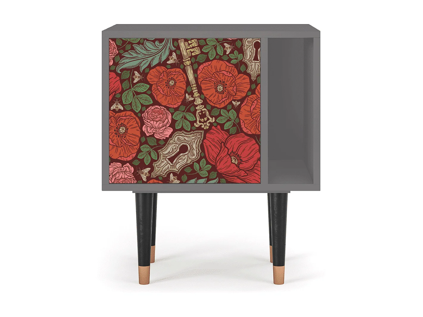 Nachtkastje - 57х69х48 cm - S2 - Poppy Garden, Grijs