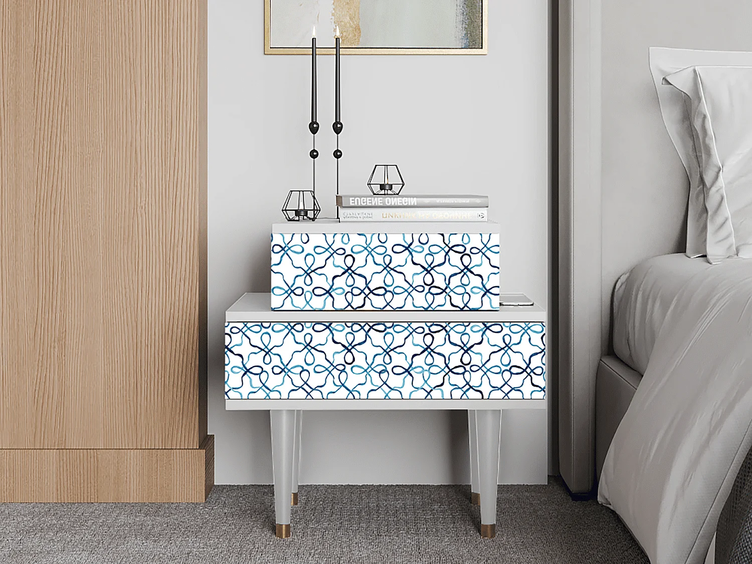 Table de nuit - 58х58х41 cm - NS1 - Marine Strings, Blanc