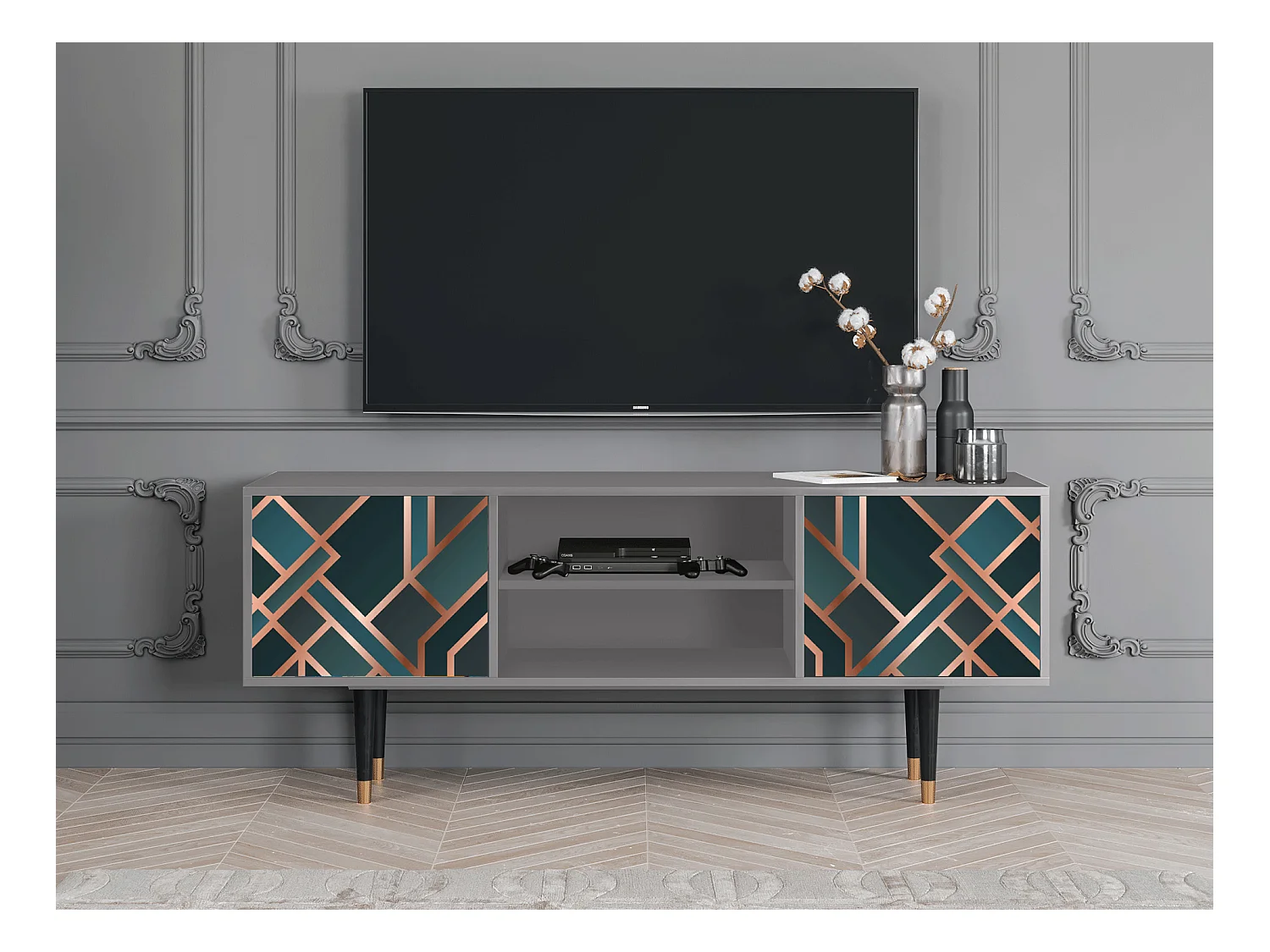 Meuble TV - 170х69х48 cm - T2 - Bronze Crossroad, Gris