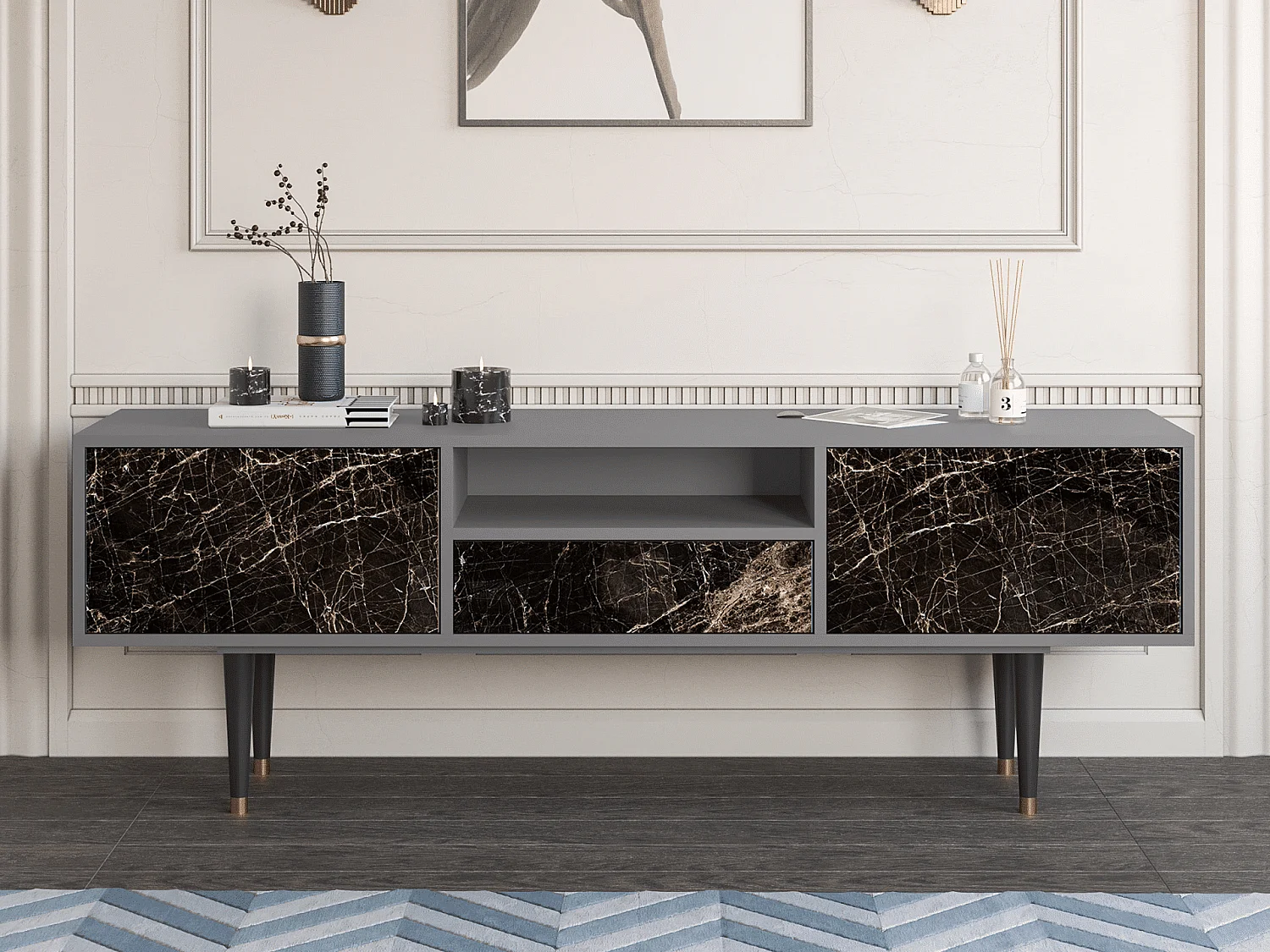 Meuble TV - 170х59х41 cm - T6 - Night Abyss, Gris