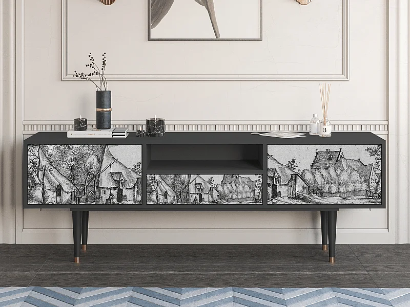 TV-meubel - 170х59х41 cm - T6 - Farms in a Village, Antraciet