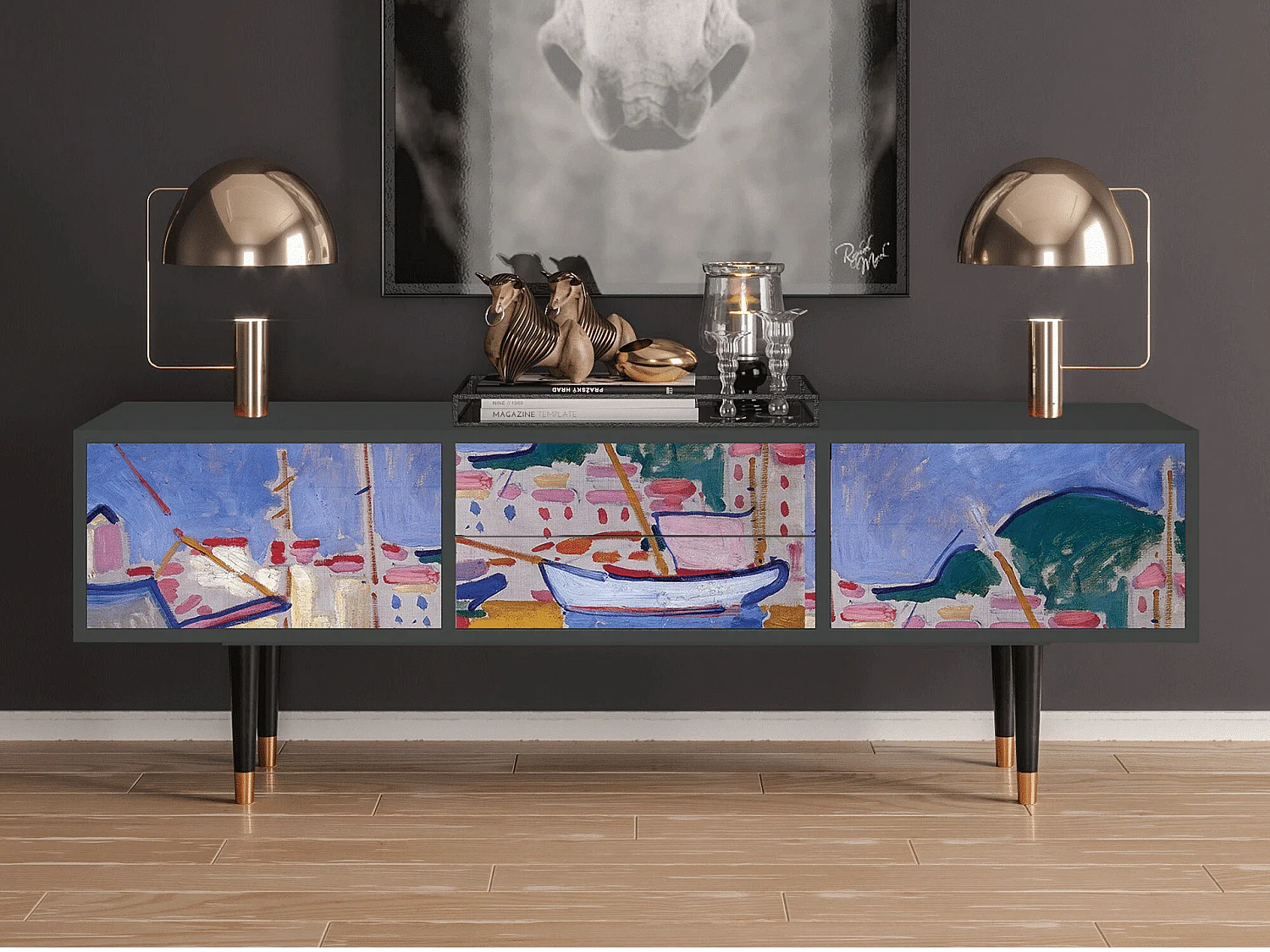 Meuble TV - 170х59х48 cm - T4 - The Port of Collioure , Anthracite
