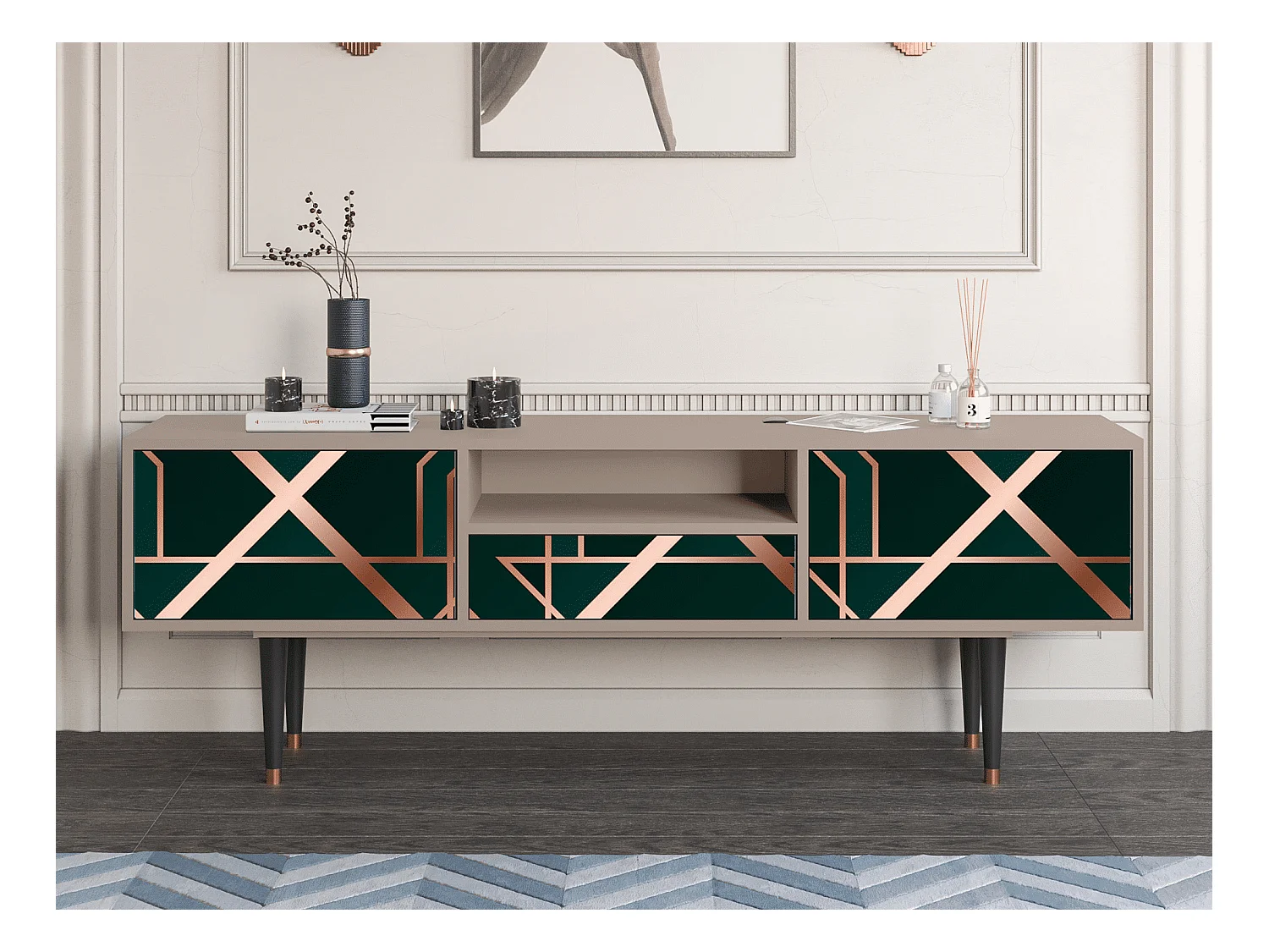 Meuble TV - 170х59х41 cm - T6 - Emerald Gatsby, Latte
