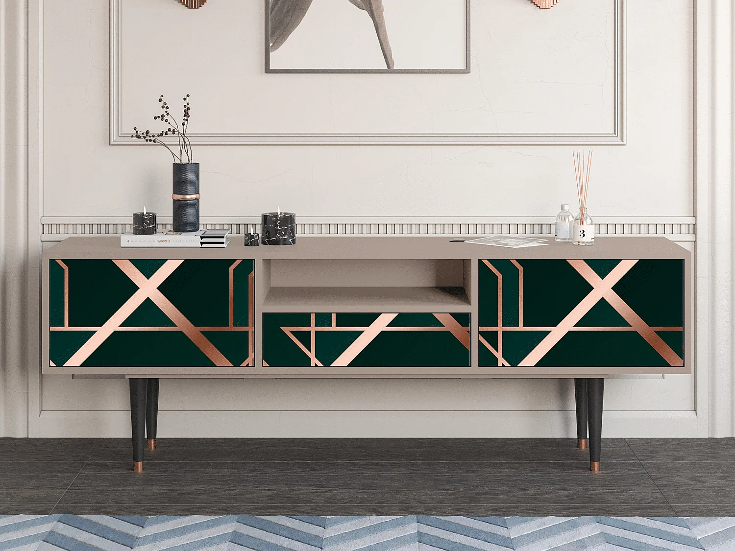 Meuble TV - 170х59х41 cm - T6 - Emerald Gatsby, Latte