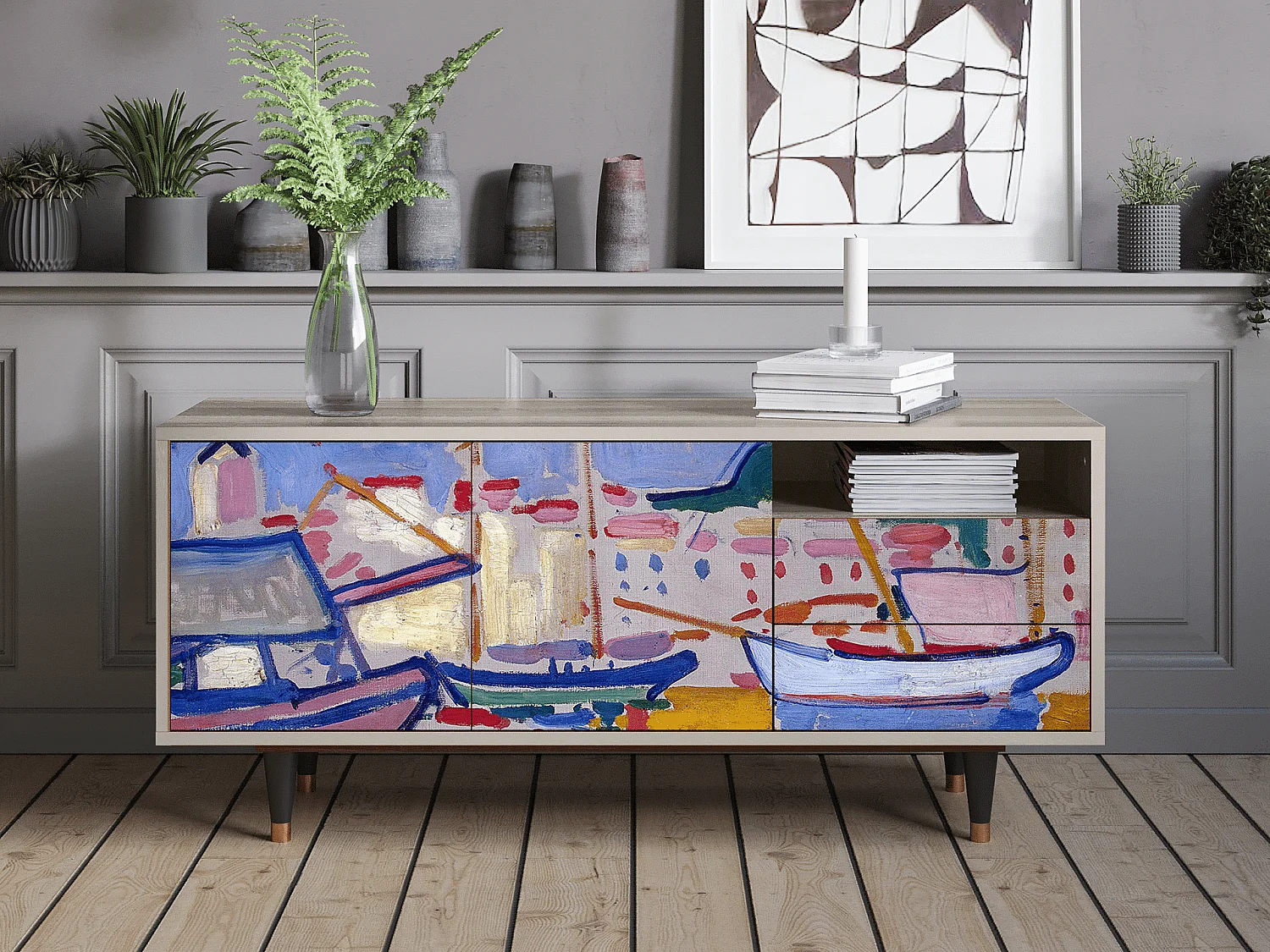 Meuble TV - 125х56х41 cm - T7 - The Port of Collioure , Sable