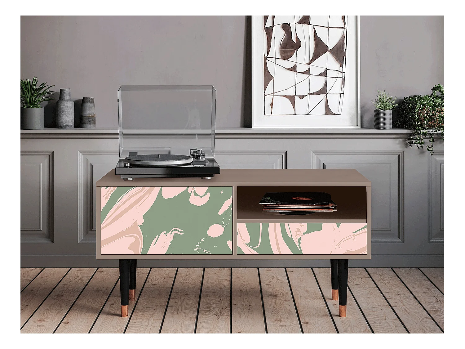 Meuble TV - 115х59х48 cm - T3 - Aquarelle, Latte