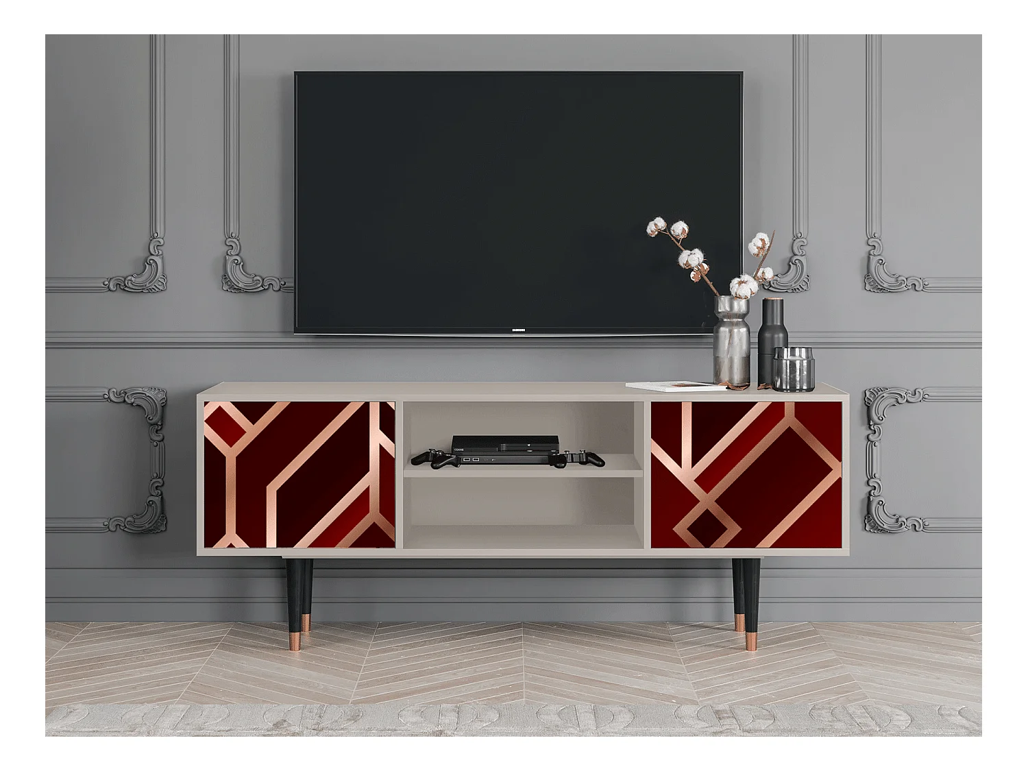 TV-Möbel - 170х69х48 cm - T2 - Velvet 1920's, Sand
