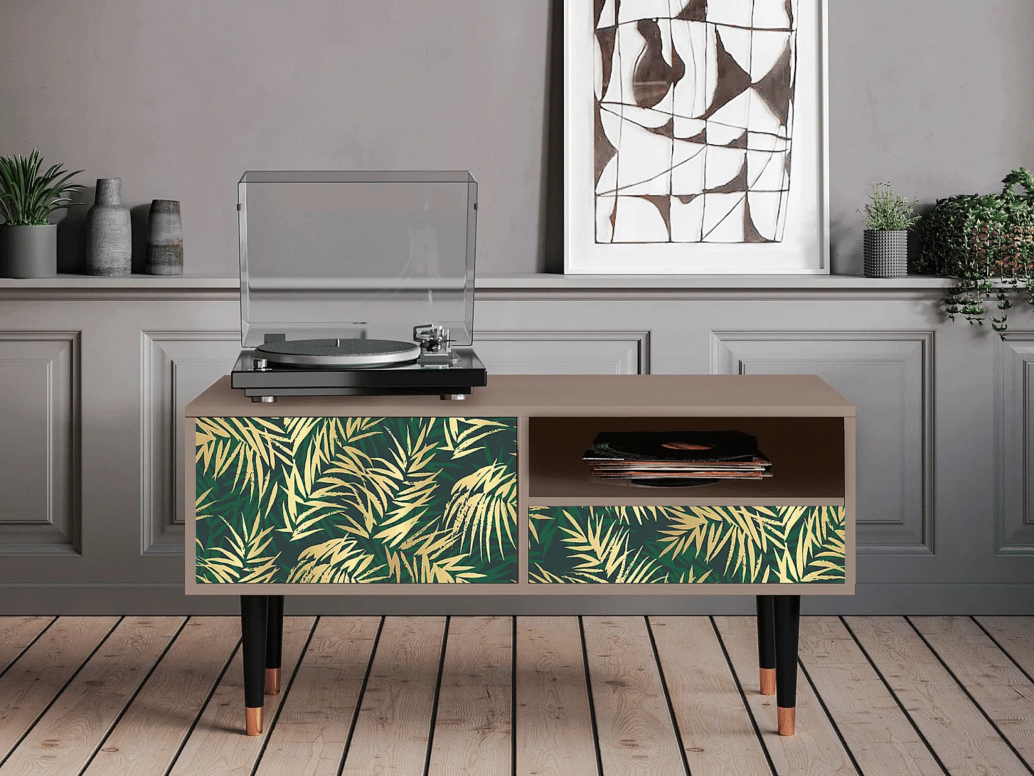 TV-Möbel - 115х59х48 cm - T3 - Sunny Palm Tree, Latte