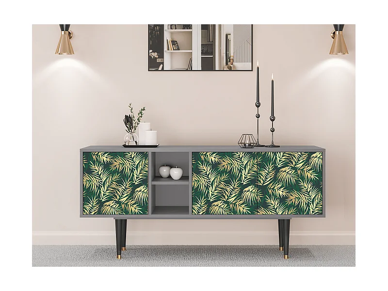 Mueble de TV - 150х69х41 cm - T5 - Sunny Palm Tree, Gris