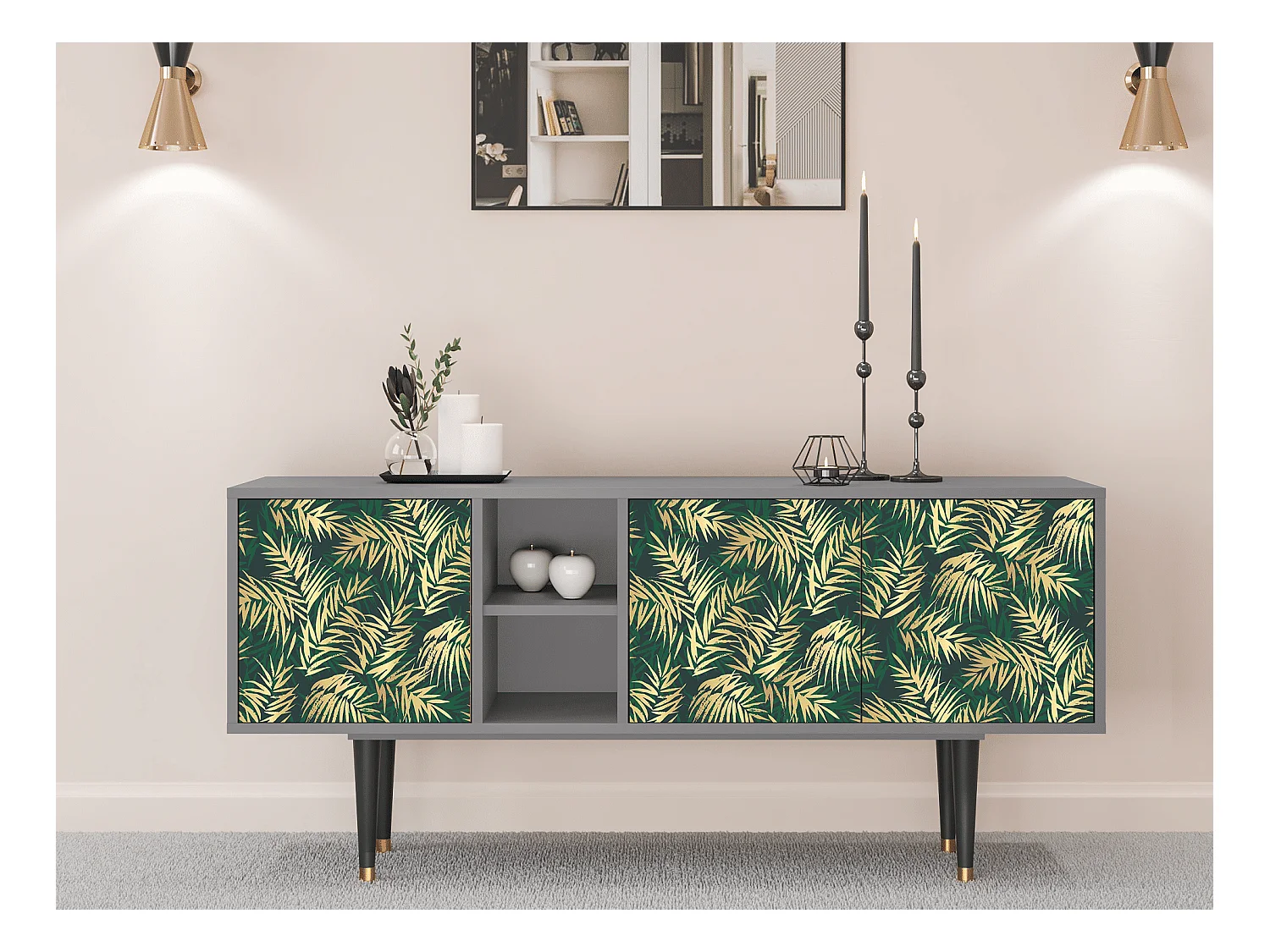 Meuble TV - 150х69х41 cm - T5 - Sunny Palm Tree, Gris