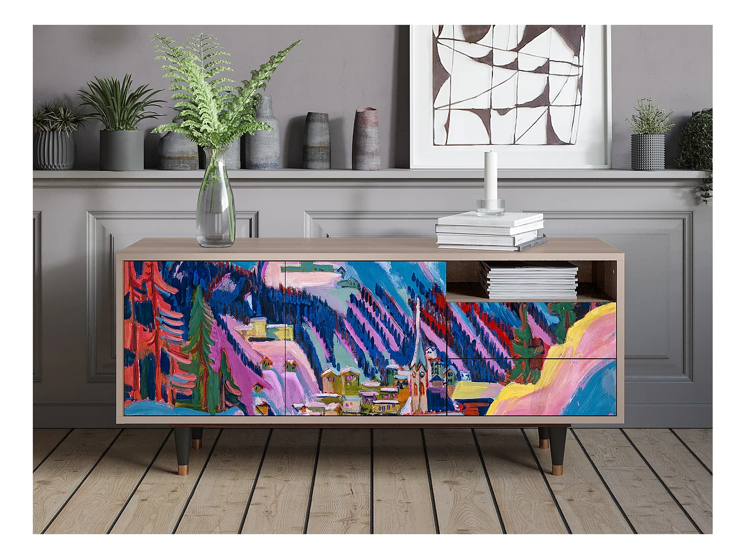 Meuble TV - 125х56х41 cm - T7 - Davos Winter, Latte