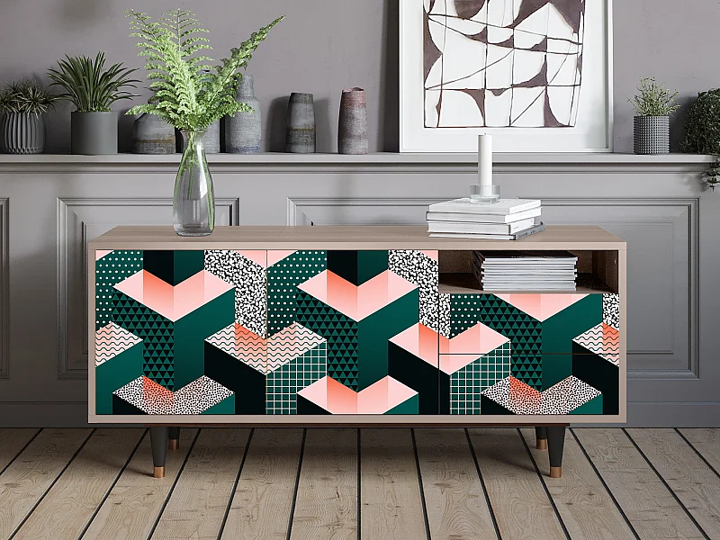 Mueble de TV - 125х56х41 cm - T7 - Geometric Madness, Latte