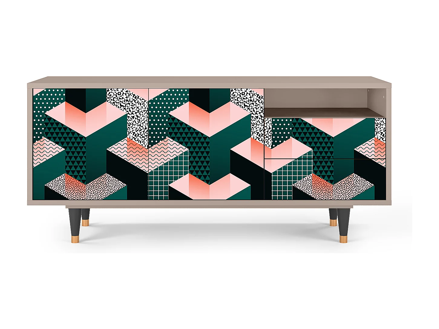 Mueble de TV - 125х56х41 cm - T7 - Geometric Madness, Latte