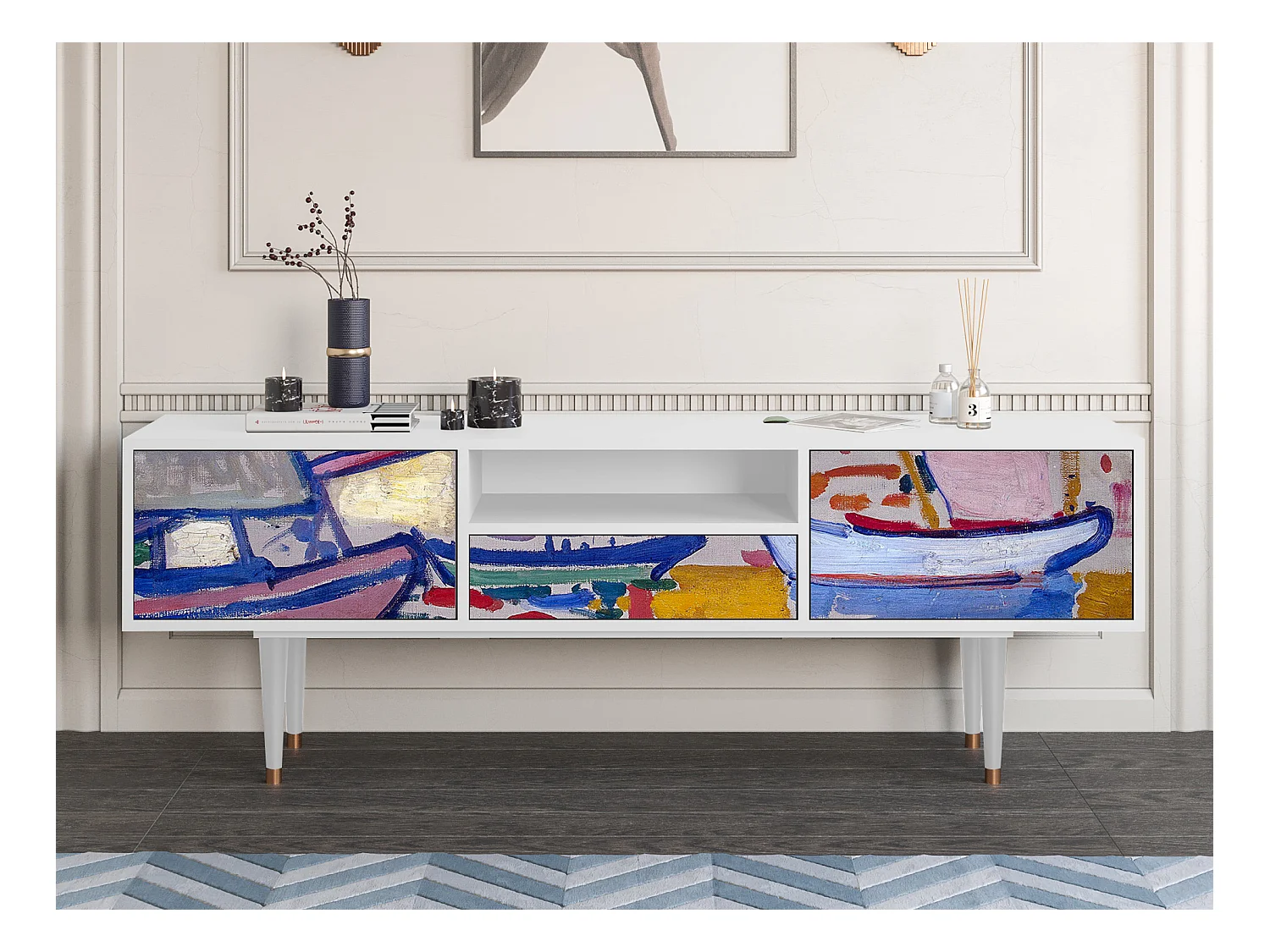 Meuble TV - 170х59х41 cm - T6 - The Port of Collioure , Blanc