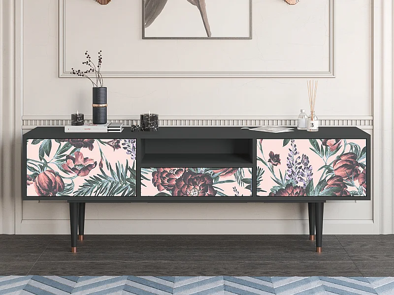 TV-meubel - 170х59х41 cm - T6 - Peach Peonies, Antraciet