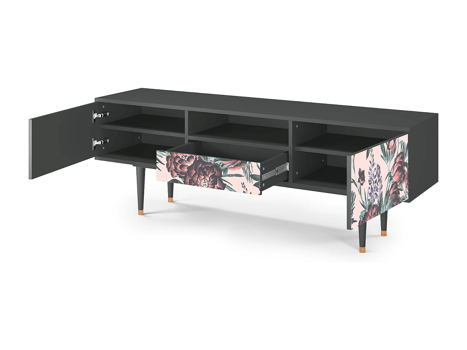 TV-meubel - 170х59х41 cm - T6 - Peach Peonies, Antraciet